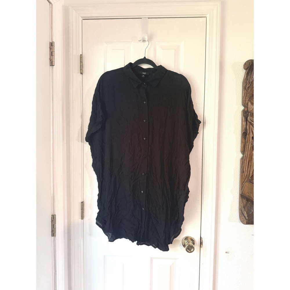 Aqua Swim Black Button Downโ Swim Cover Up Shirt AOCU24C55 Large NWT